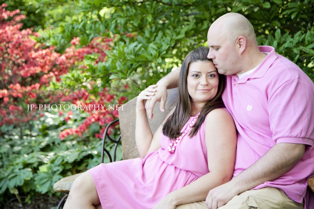 pink, engagement session, botanical gardens, bright flowers
